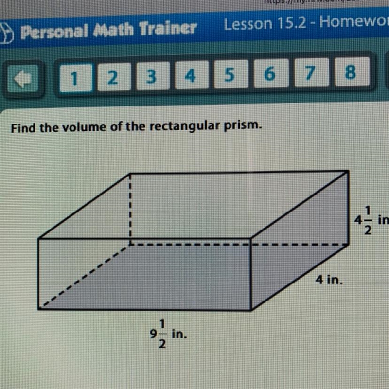 Find the volume of the rectangular prism. IN in. 4 in. 9-in. 2 I-example-1