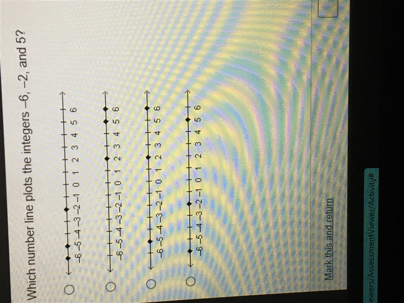 Which number line plots the integers-6, -2, and 5?-example-1