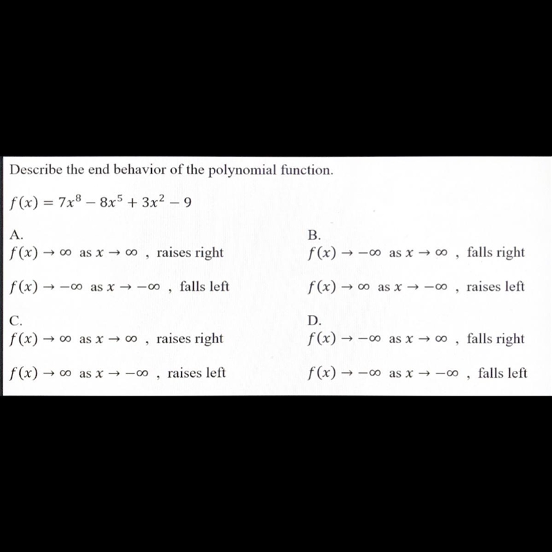 Describe the end behavior of the polynomial function.-example-1