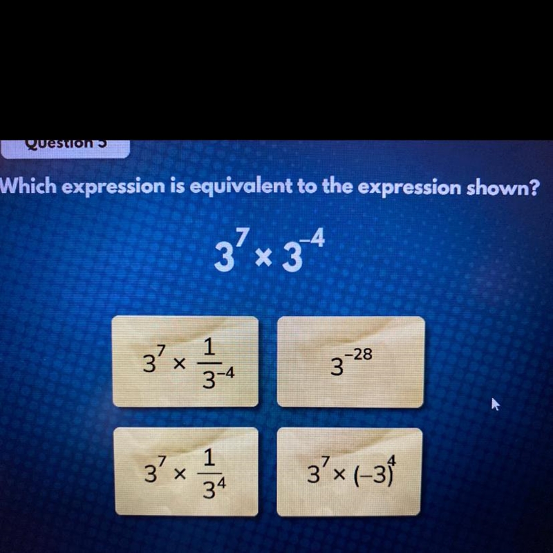 Which expression is equivalent too the expression shown?-example-1