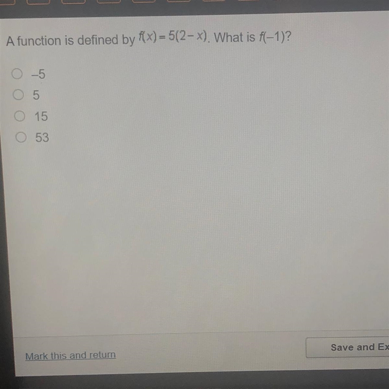 A function is defined by by f(x) = 5(2 - x) . What is f(-) ? 30 POINTS-example-1