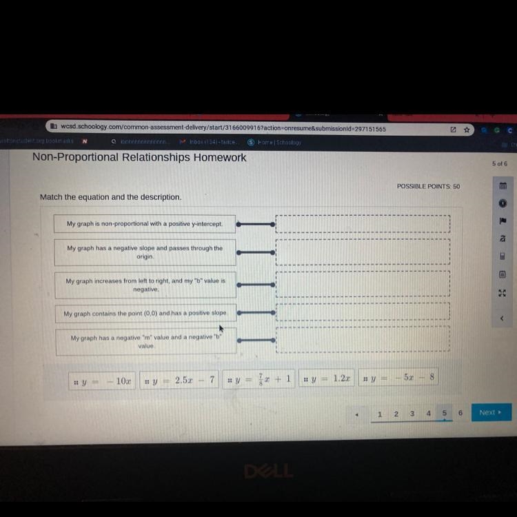 Match the equation and the description non-proportional Realationship-example-1