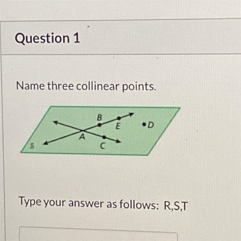 Name three collinear points. Type your answer as follows:-example-1