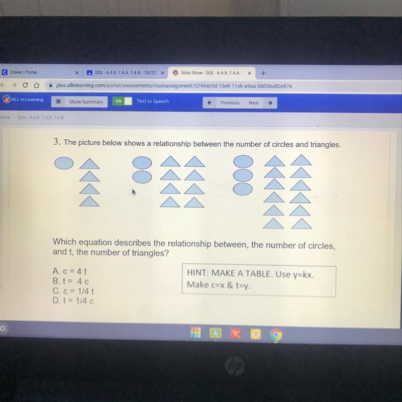 3. The picture below shows a relationship between the number of circles and triangles-example-1