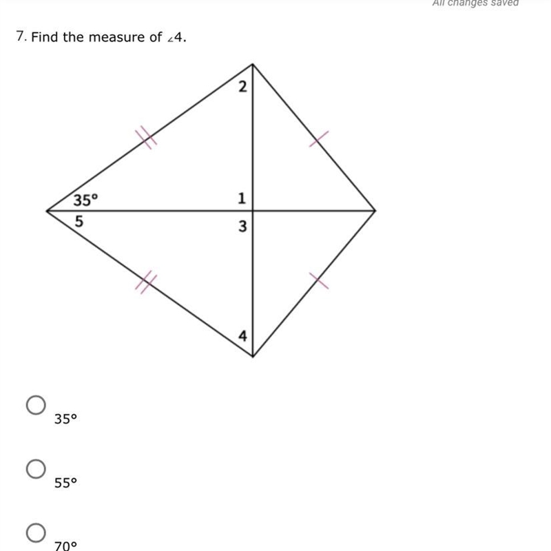 Find the measure of ∠4. 35° 55° 70° 90°-example-1