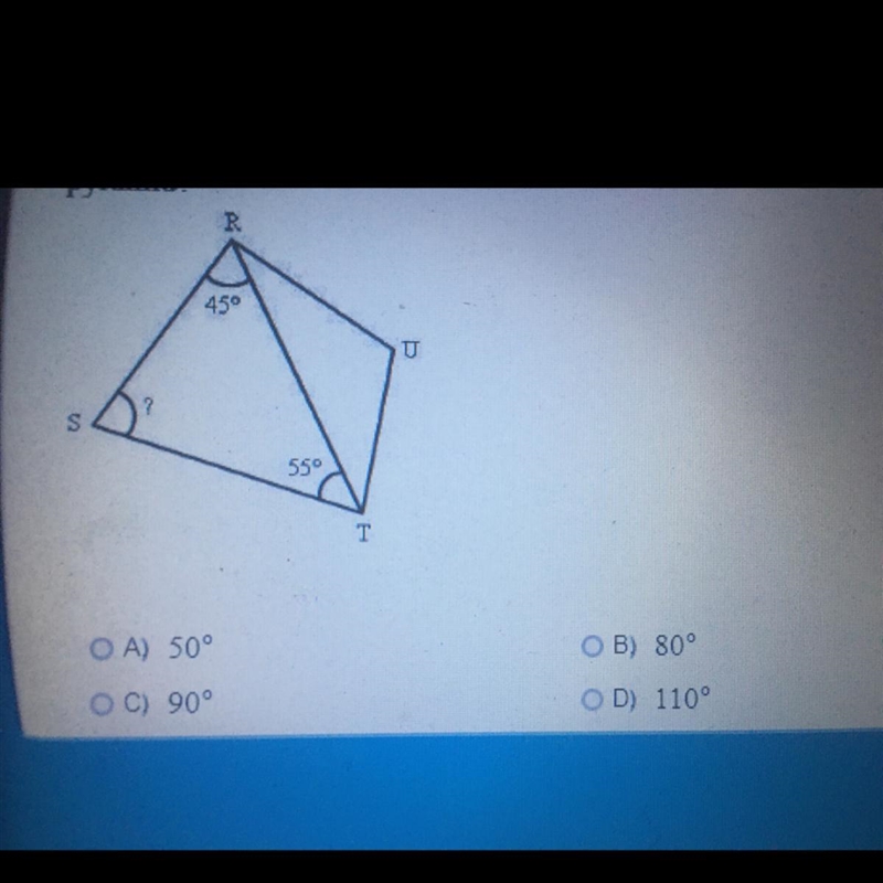 PLEASE HELP What is the measure of the unknown acute angle on the face of this pyramid-example-1