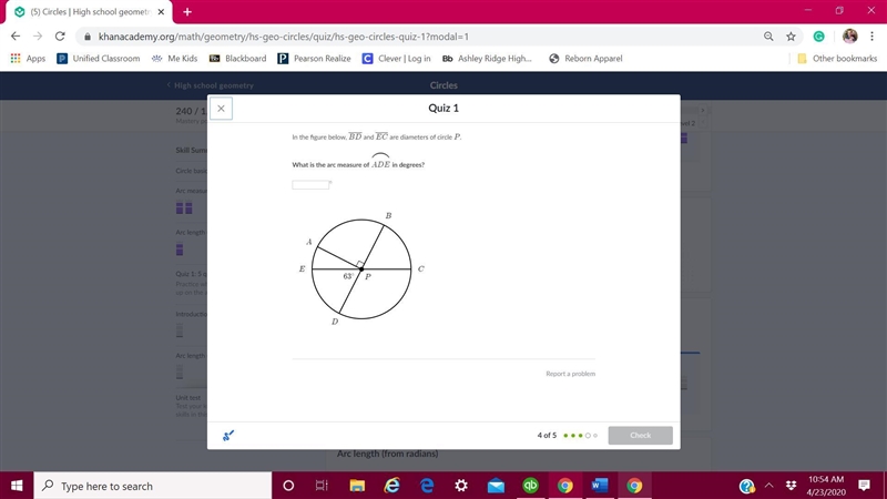 In the figure below, BD and EC are diameters of circle P. What is the arc measure-example-1