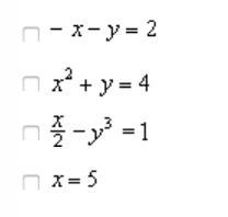 Choose the equations that are not linear equations.-example-1