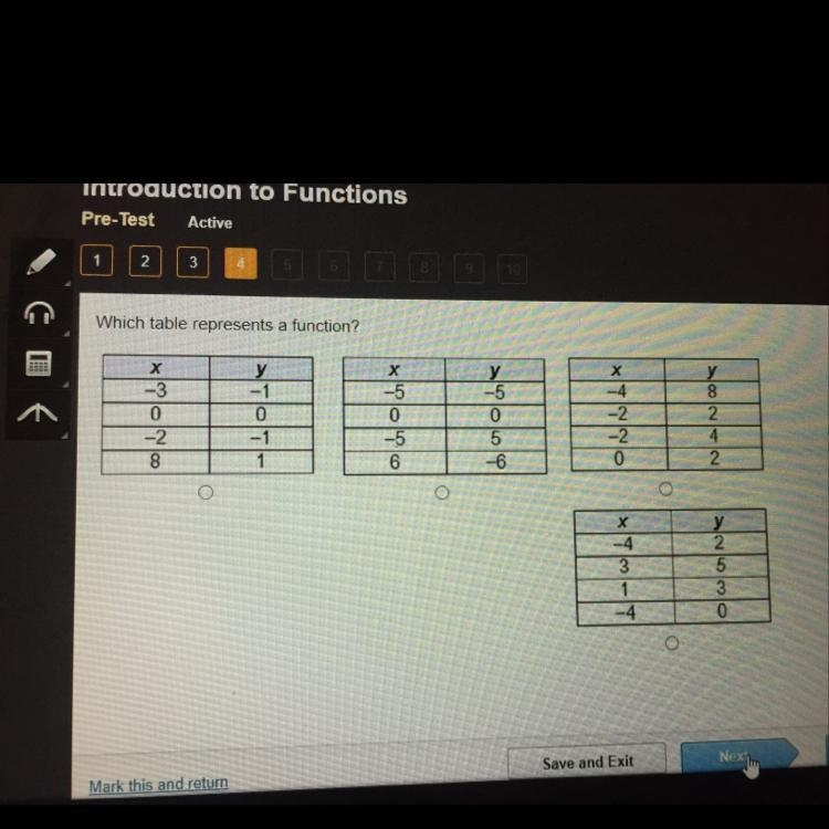 Which table represents a function?-example-1