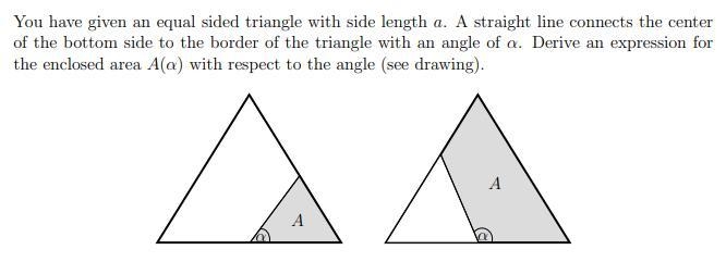 You have given an equal sided triangle with side length a. A straight line connects-example-1