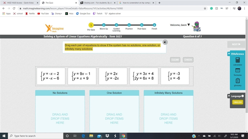 Drag each pair of equations to show if the system has no solutions, one solution, or-example-1