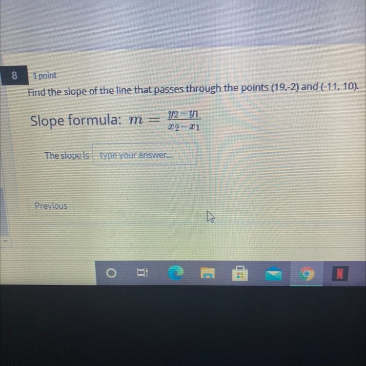 Find the slope that passes through the points (19,-2) and. (11, 10￼)-example-1