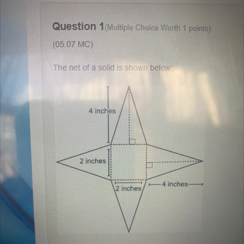 (05.07) MC The net of a solid is shown below: What is the surface area of the solid-example-1