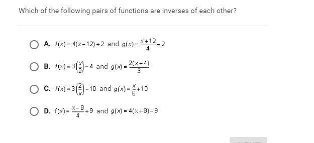 Which of the following pairs of functions are inverses of eachother?-example-1