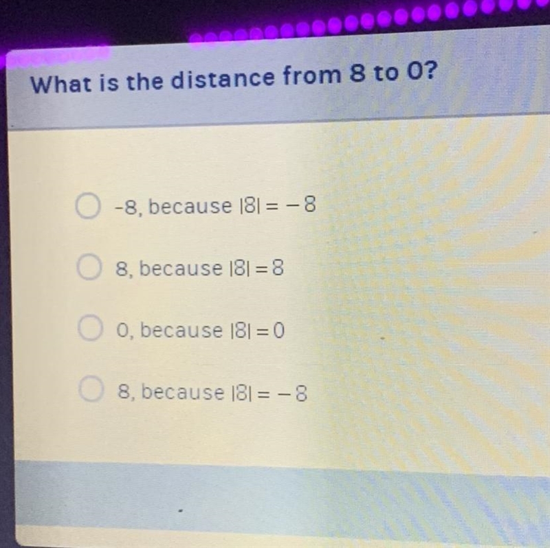 What is the distance from 8 to 0?-example-1