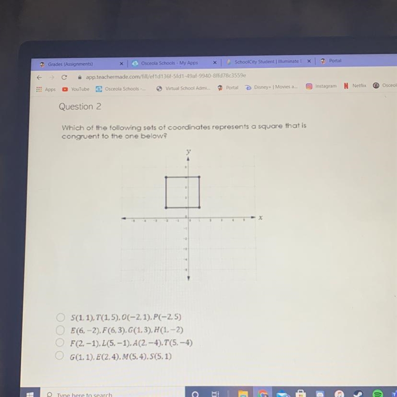 Which of the following sets of coordinates represents a square that is congruent to-example-1