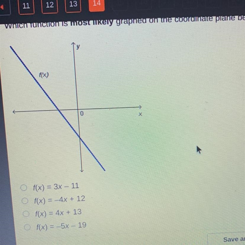 Which function is most likely graphed on the coordinate plane below?-example-1