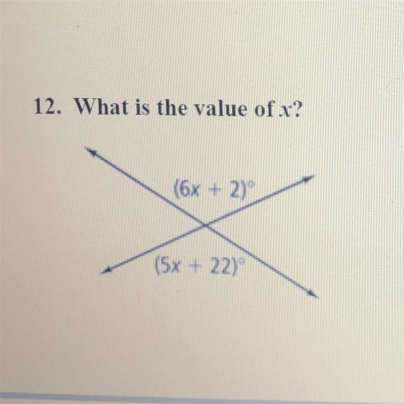 Value of x (6x+2)° (5x+22)°-example-1