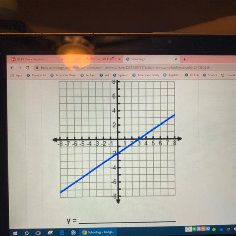 Can someone please give me an equation in slope-intercept form for this graph?-example-1