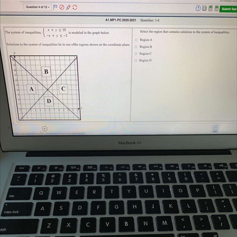 The system of inequalities, x + y 2 10 is modeled in the graph below. --x + y = -2 Select-example-1