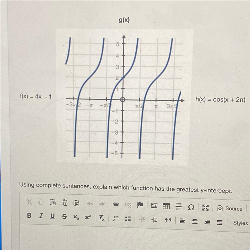 ASAPPP!!! g(x) 5 4 4 3 3+ 2 f(x) = 4x - 1 h(x) = cos(x + 211) -3 12 3/1 - 1 -2 -3 -4 Using-example-1