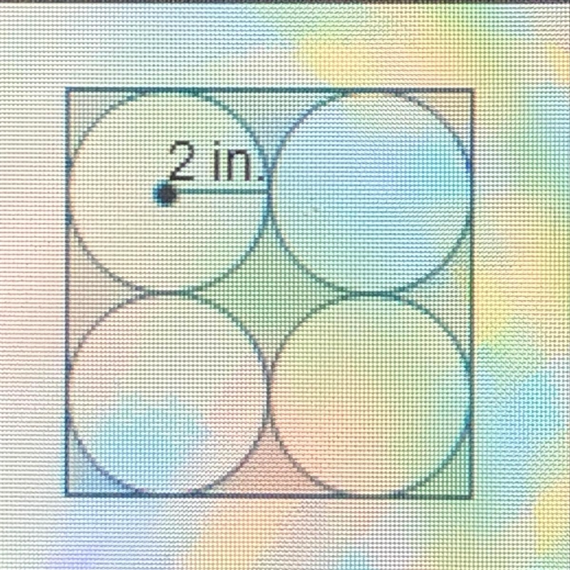 Four circles, each with a radius of 2 inches, are removed from a square. What is the-example-1