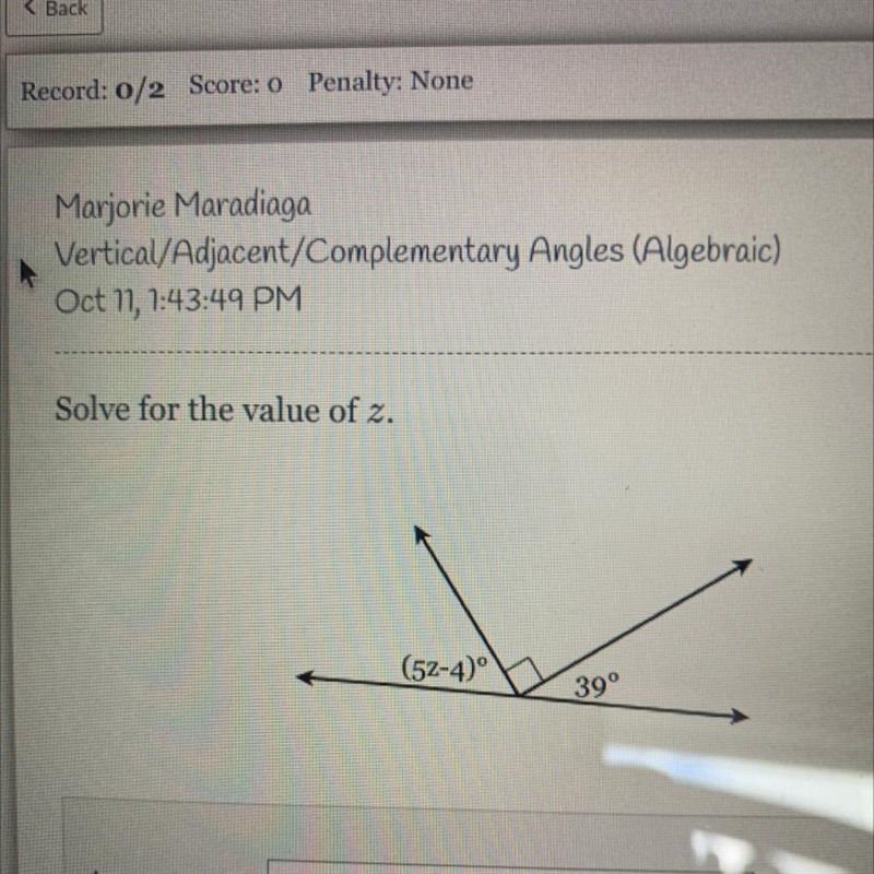 Solve for the value of z. (5z-4) 39-example-1