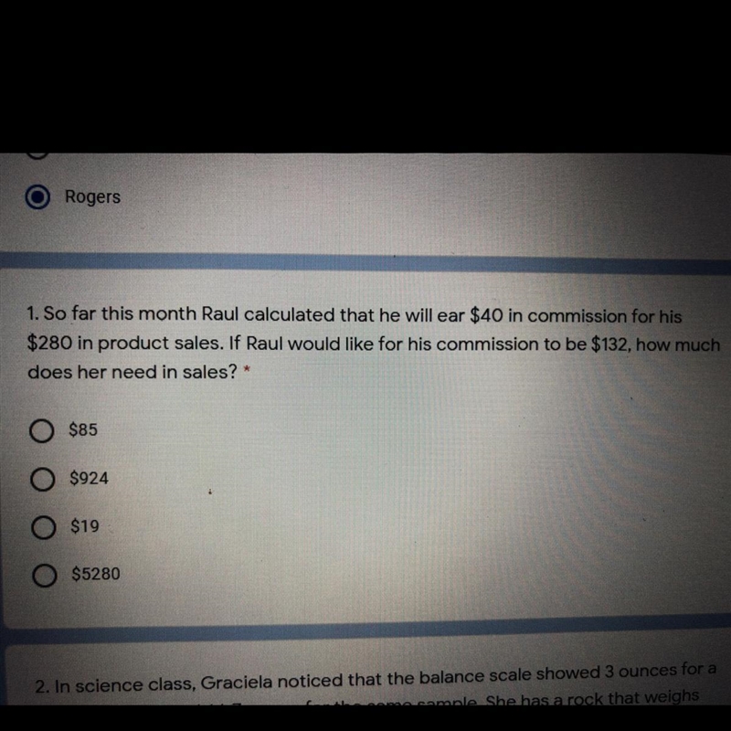 1. So far this month Raul calculated that he will ear $40 in commission for his $280 in-example-1