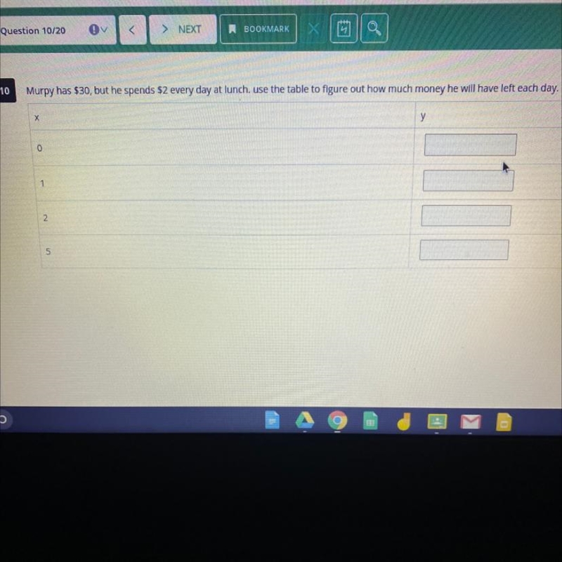 10 Murpy has $30, but he spends $2 every day at lunch. use the table to figure out-example-1