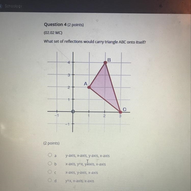 What set of reflections would carry triangle ABC onto itself?-example-1