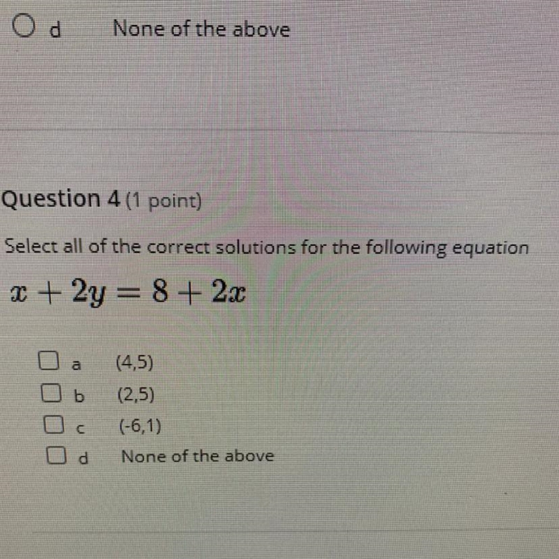 Select all of the correct solutions for the following equation 2x - 2 = 4x - y-1 (1,3) (3,1) (-1,-3) C-example-1