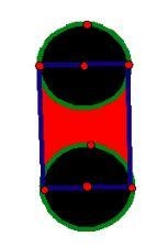 Determine the perimeter and area of the red portion of the 2 dimensional figure below-example-1