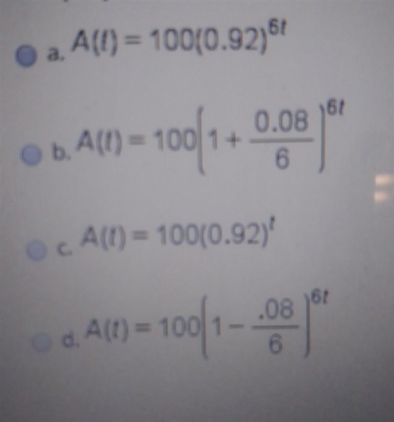 Write a formula that describes the value of an initial investment of $100 that loses-example-1