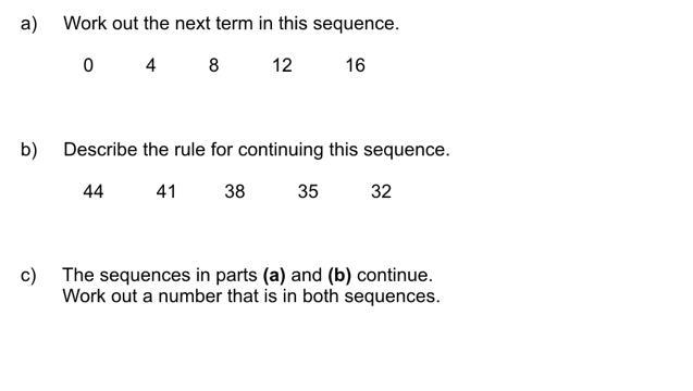 a) Work out the next term in this sequence. 4 12 16 b) Describe the rule for continuing-example-1