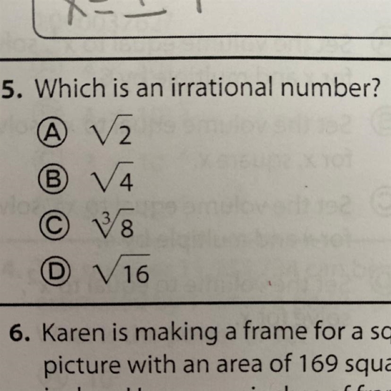 Which is an irrational number? PLEASE HELP IM NOT TRYING TO FAIL A GRADE-example-1