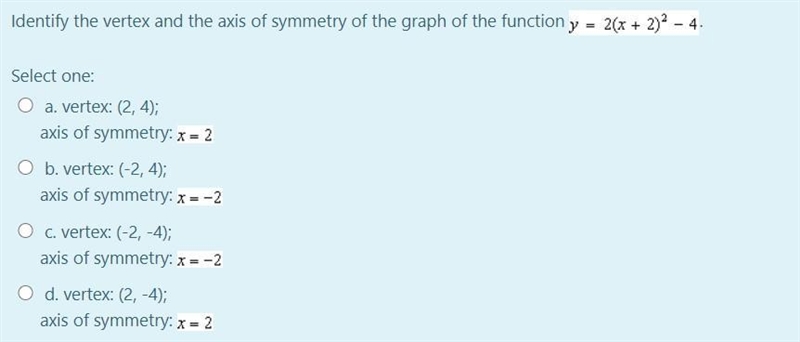 Identify the vertex and the axis of symmetry of the graph of the function.-example-1