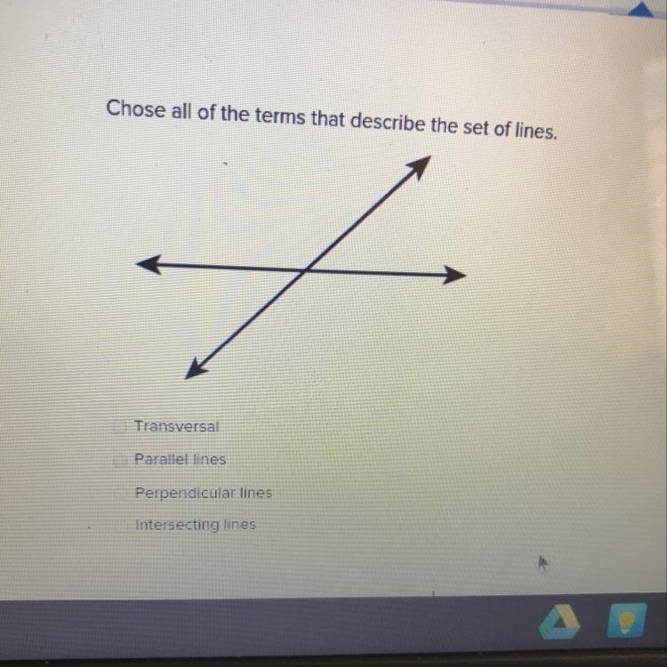 choose all of the terms that describe the set of lines. transversal parallel lines-example-1