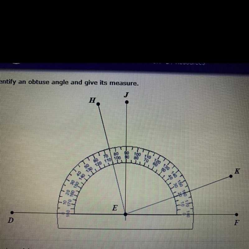 Identify an obtuse angle and give its measure.-example-1