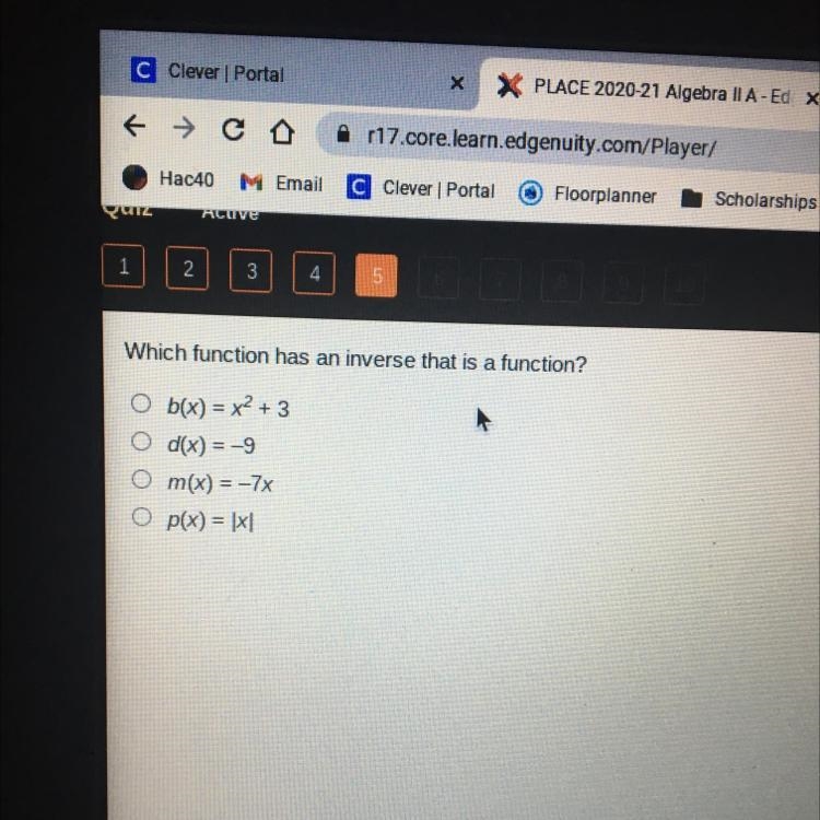 PLEASE HELP ASAP Which function has an inverse that is a function￼-example-1