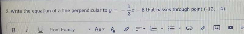 Write the equation of a line perpendicular to y =-1/ 8x that passes through point-example-1