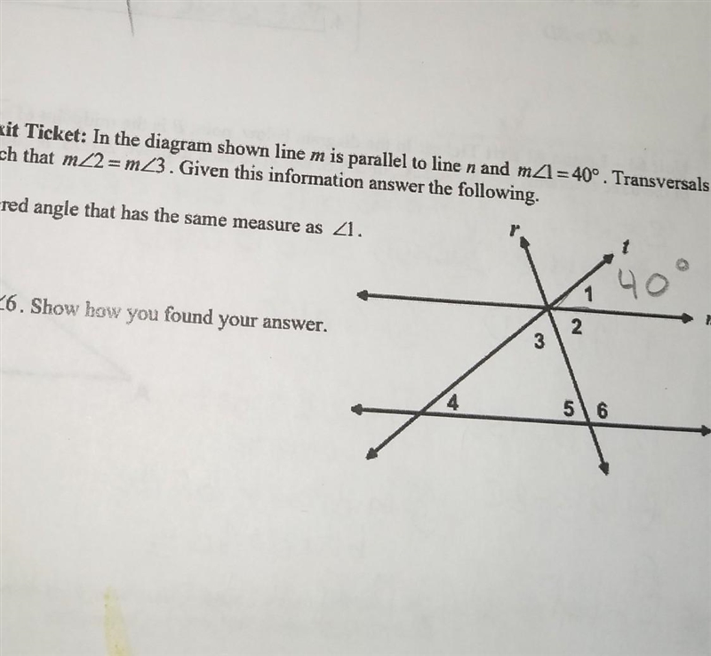 Find the measure of angle 6. Show how you found the answer.​-example-1