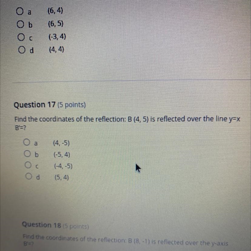 Find the coordinates of the reflection: B (4,5) is reflected over the line y=x-example-1