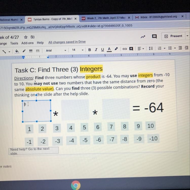 Find three numbers whose product is -64-example-1