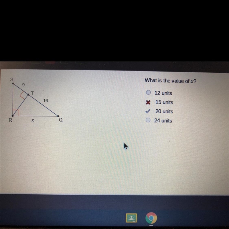 What is the value of x? 12 15 20 24 ANSWER: 20 Can someone explain this question I-example-1