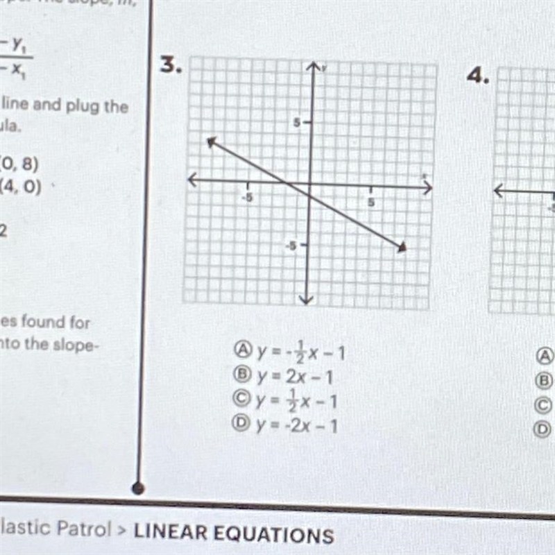 Choose the linear equation written in slope-intercept form that matches each graph-example-1