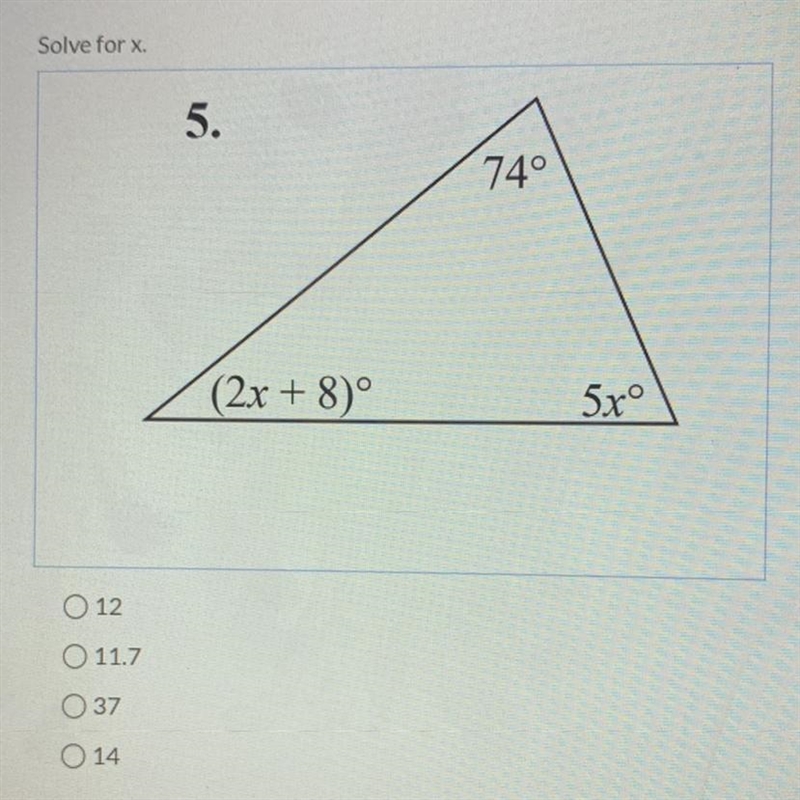 Solve for x. 740 7(2x + 8) 5xº-example-1