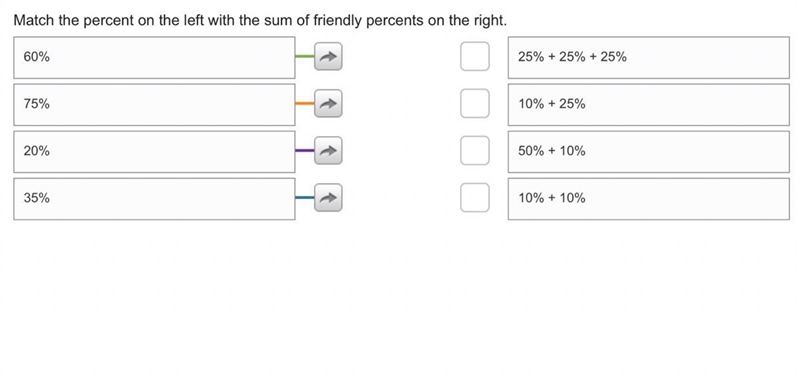 Match the percent on the left with the sum of friendly percents on the right-example-1