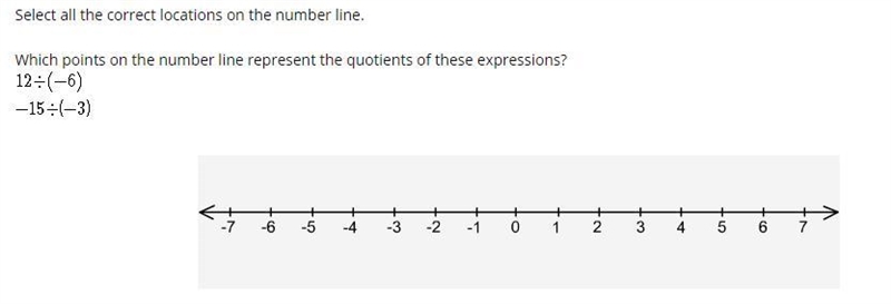 Which points on the number line represent the quotients of these expressions? 12 divided-example-1