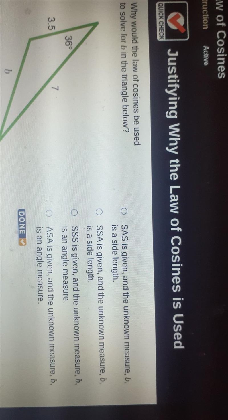 Why would the law of cosines be used to solve for b in the triangle below? SAS is-example-1