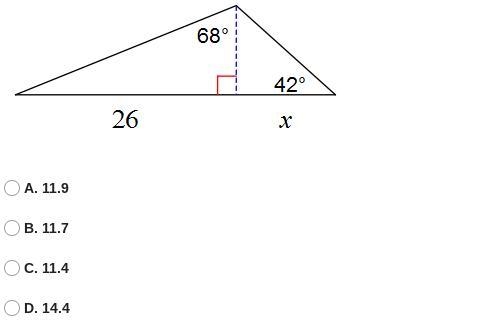 Find the length of the side labeled x. Round intermediate values to the nearest tenth-example-1